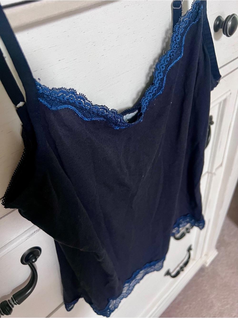 LOFT Navy Camisole with Blue Lace Trim